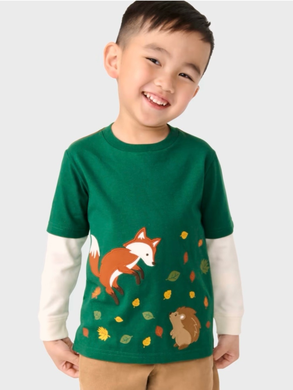 Gymboree Green Fox & Hedgehog Layered-Look Kids Long Sleeve Tee - Size: 12-18mo.